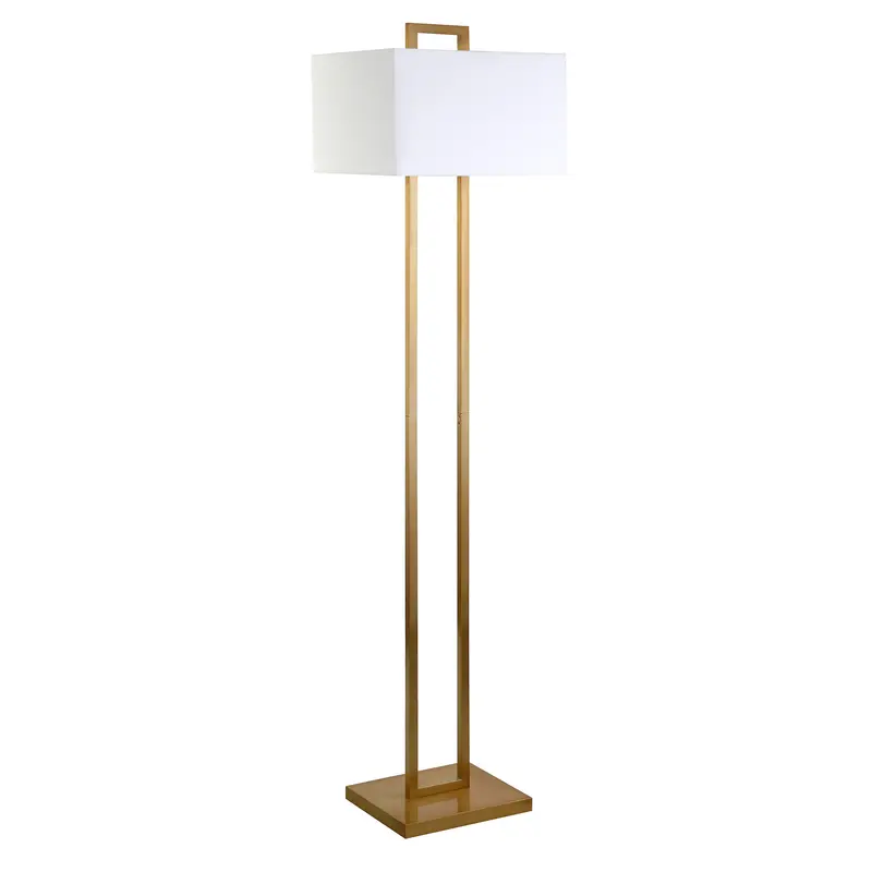Brass Traditional Shaped Floor Lamp With White Frosted Glass Rectangular Shade By Homeroots