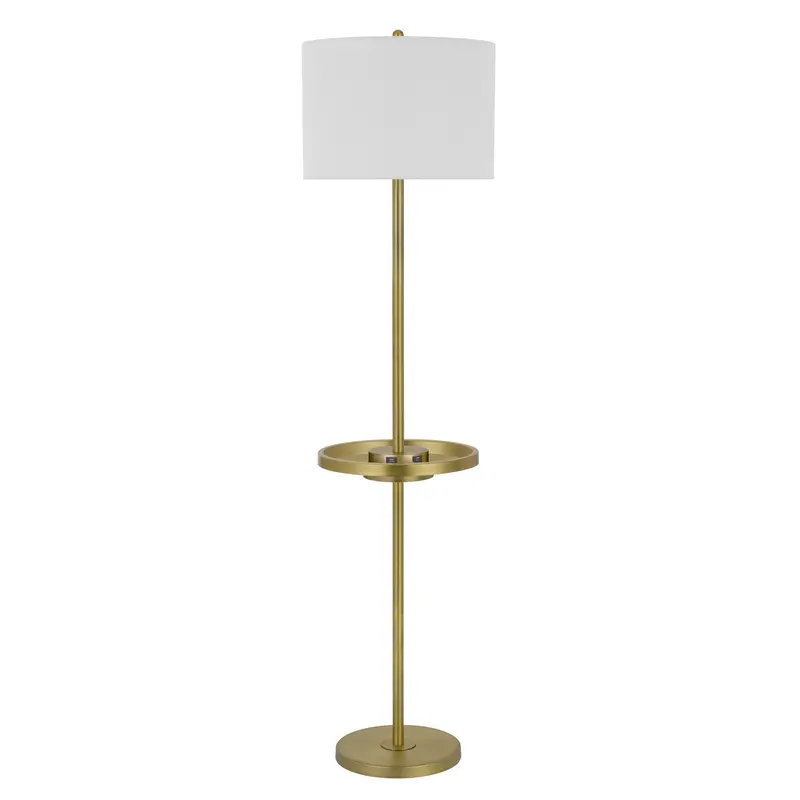 Brass Tray Table Floor Lamp With White Square Shade By Homeroots