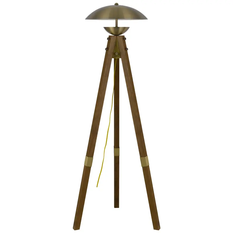 Brass Tripod Floor Lamp With Antiqued Brass Dome Shade By Homeroots