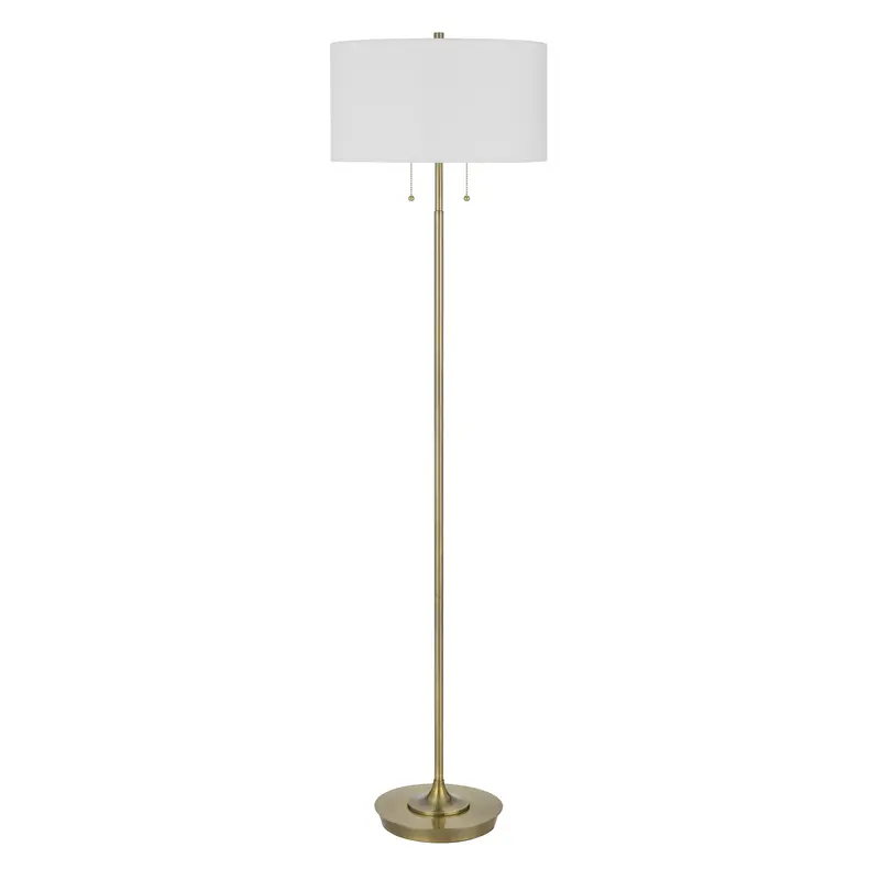 Brass Two Light Traditional Shaped Floor Lamp With White Rectangular Shade By Homeroots