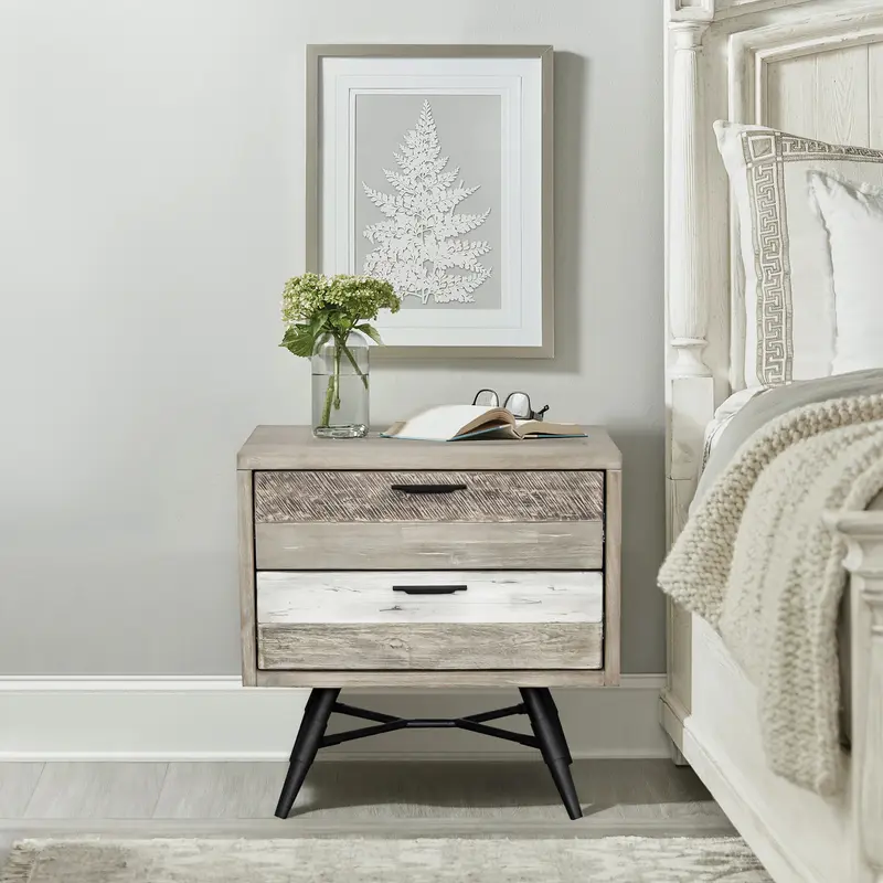 Bridges 2 Drawer Nightstand  in Two Tone Acacia Wood By Armen Living