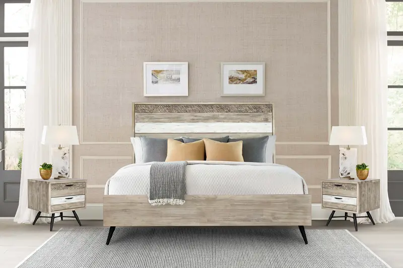 Bridges 3 Piece King Bedroom Set in Two-Tone Acacia Wood By Armen Living