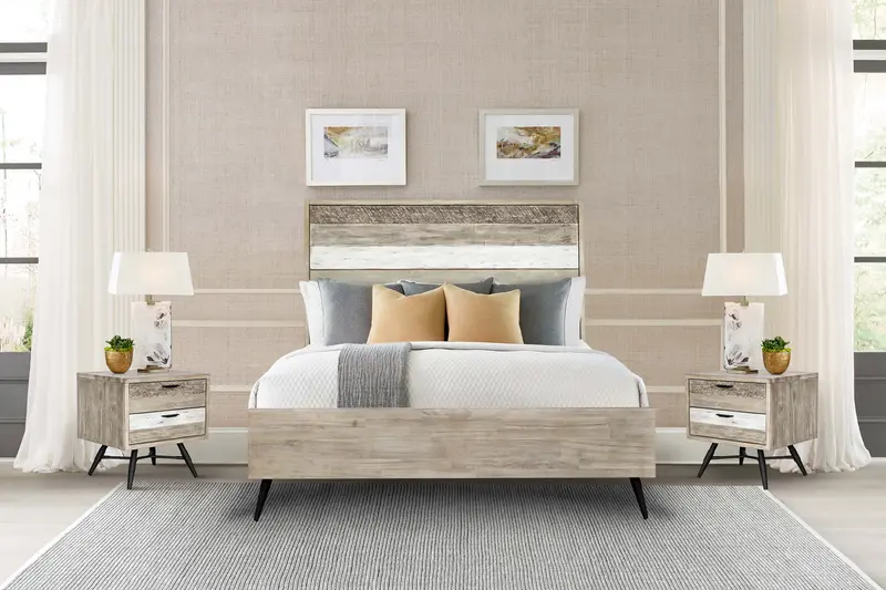 Bridges 3 Piece Queen Bedroom Set in Two-Tone Acacia Wood By Armen Living