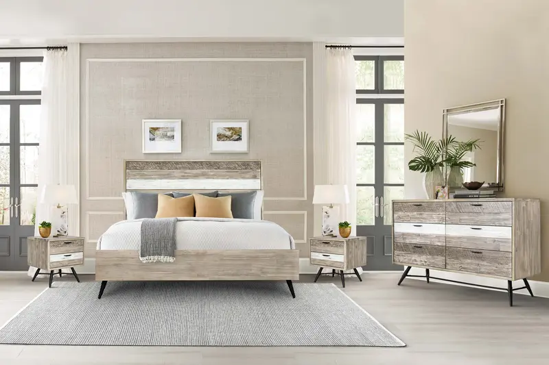 Bridges 4 Piece King Bedroom Set in Two-Tone Acacia Wood By Armen Living