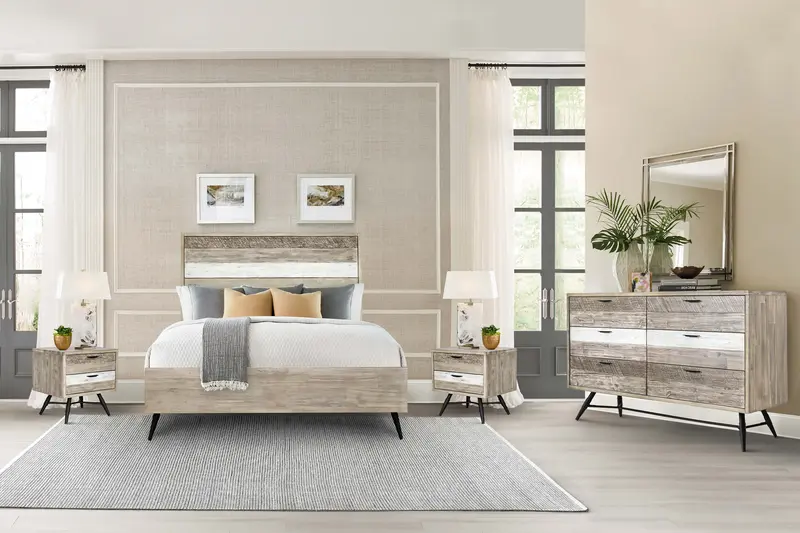 Bridges 4 Piece Queen Bedroom Set in Two-Tone Acacia Wood By Armen Living