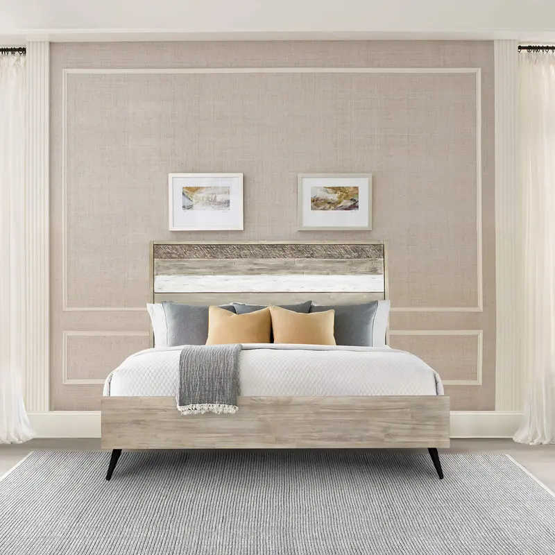 Bridges King Platform Bed in Two Tone Acacia Wood By Armen Living