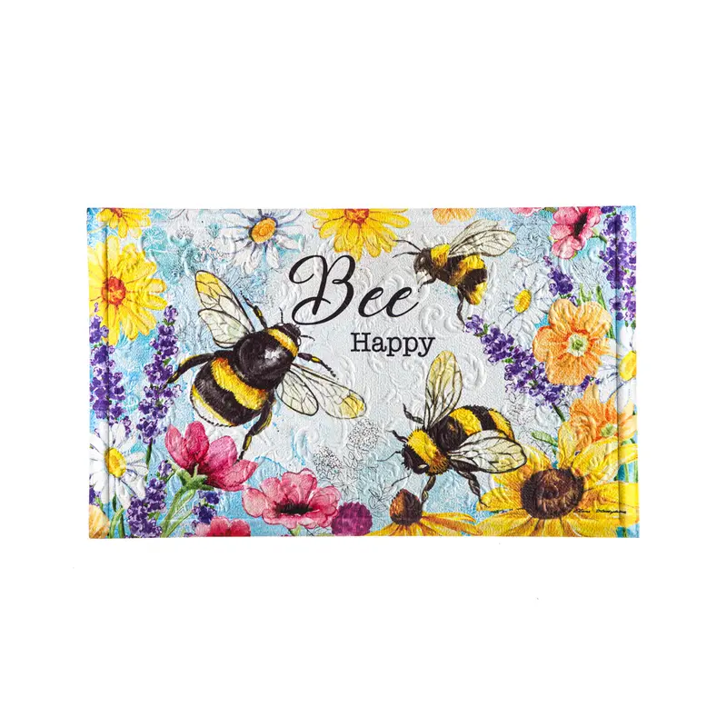 Bright Flowers and Bumblebees Embossed Floor Mat,41em2569