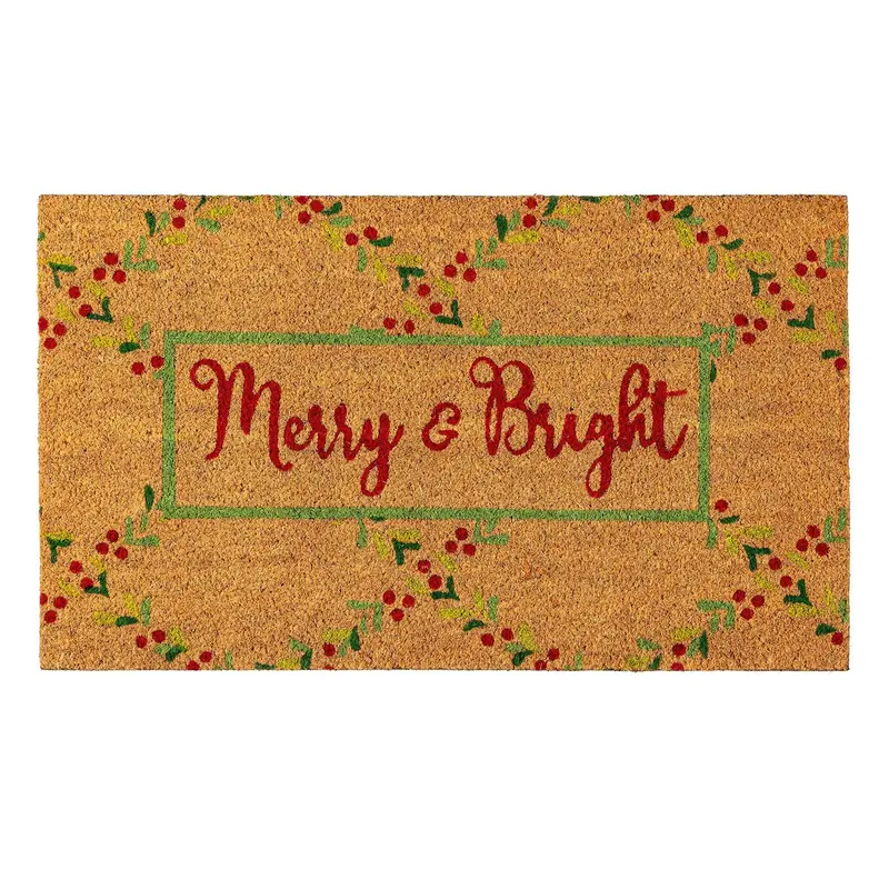 Bright Merry Christmas Floral Pattern Coir Mat