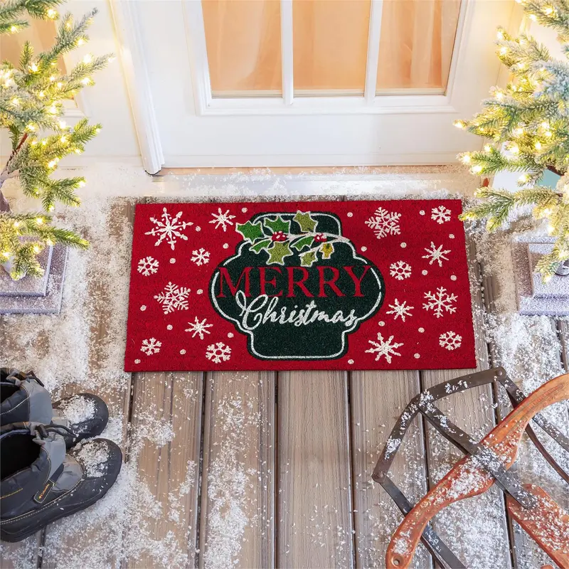 Bright Merry Christmas Snowflake Jar Coir Mat