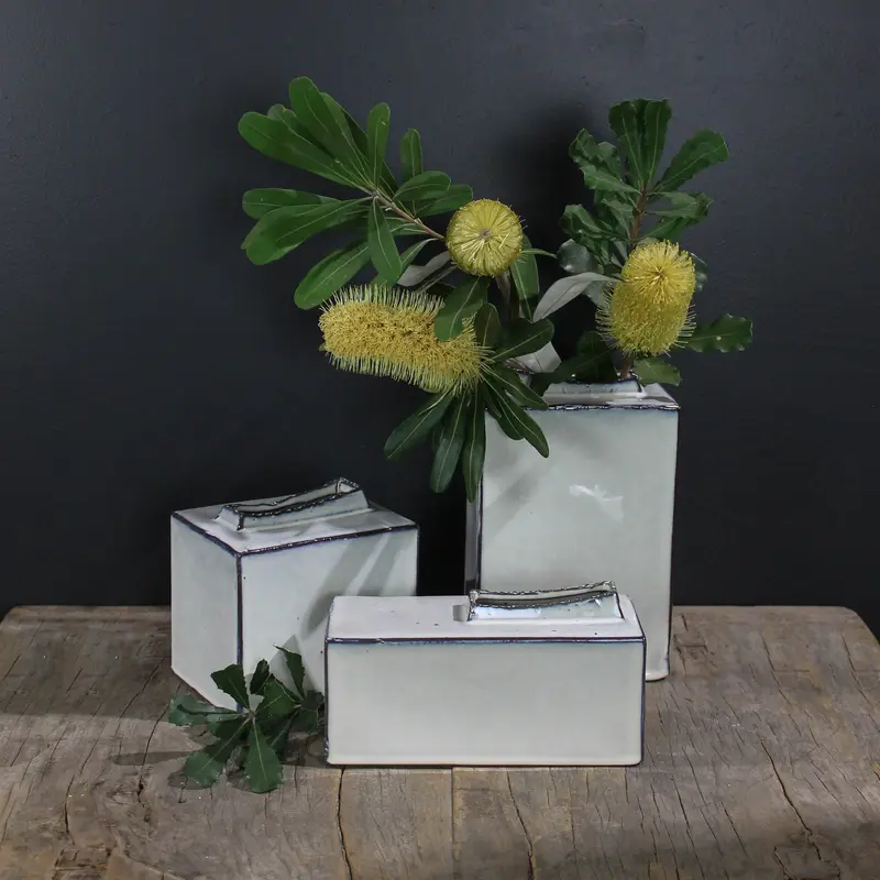Britta Vase, Ceramic - Tall Rectangle Set Of 2 By HomArt