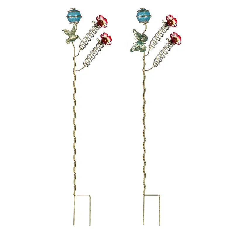 Bronze and Blue Patina Staked Hummingbird Feeder, 12pc CDU