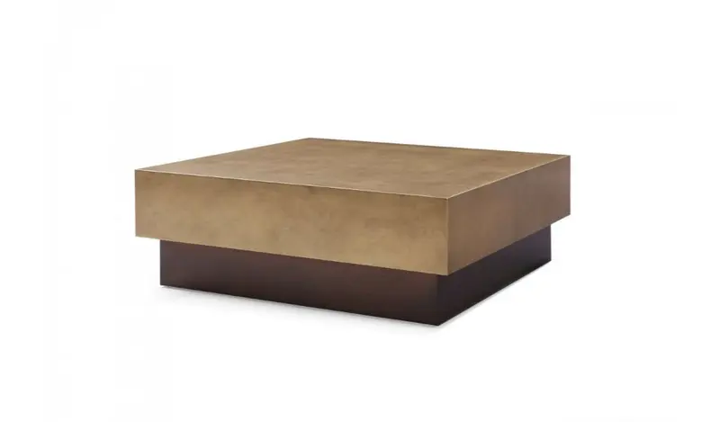 Bronze and Brown Copper And Steel Square Block Coffee Table By Homeroots