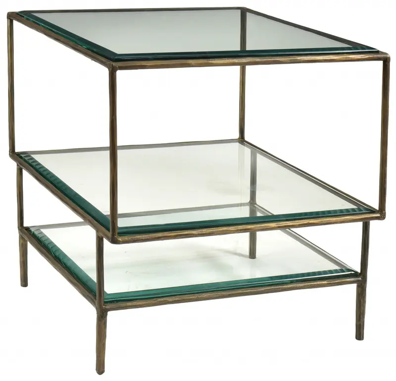 Bronze And Clear Glass And Iron Square End Table With Two Shelves By Homeroots
