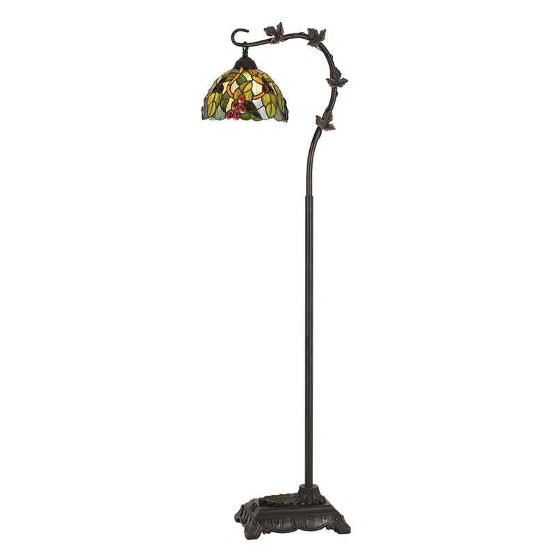 Bronze Floor Lamp With Green And Yellow Glass Dome Shade By Homeroots