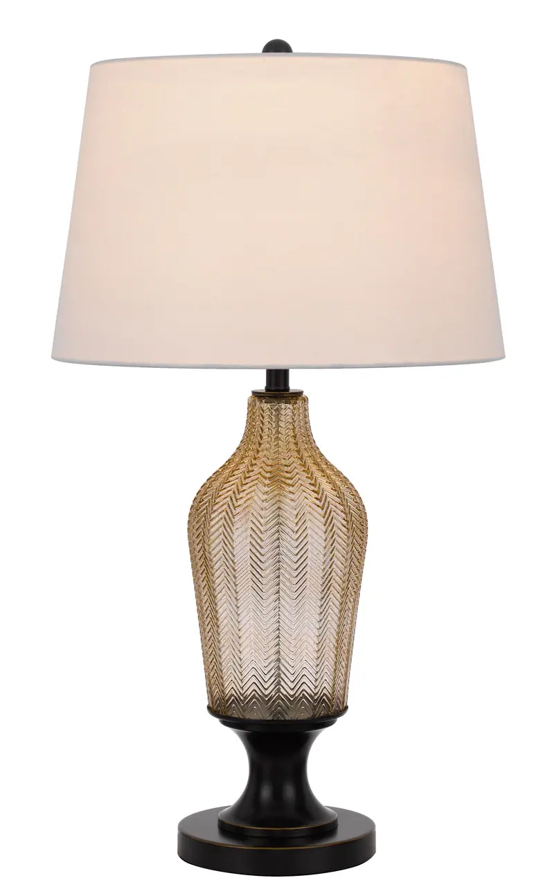 Bronze Glass Table Lamp With White Empire Shade By Homeroots