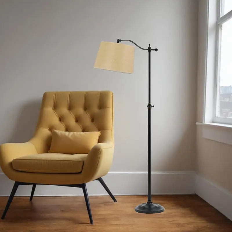 Bronze Metal Adjustable Floor Lamp With Tan Paper Square Shade By Homeroots