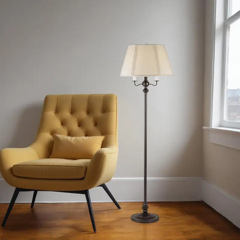 Bronze Metal Four Light Floor Lamp With Beige Fabric Square Shade By Homeroots