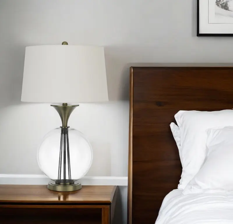 Bronze Metal Globe Table Lamp With White Empire Shade By Homeroots