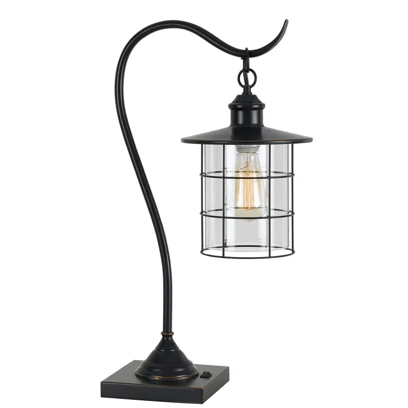 Bronze Metal Lantern Style Desk Lamp With Edison Bulb By Homeroots