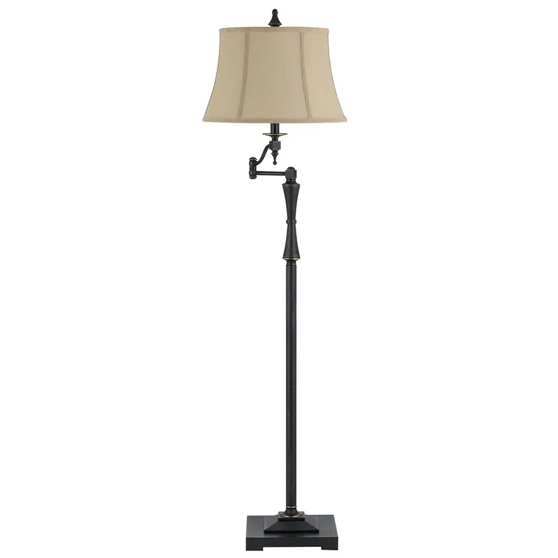 Bronze Swing Arm Floor Lamp With Brown Square Shade By Homeroots