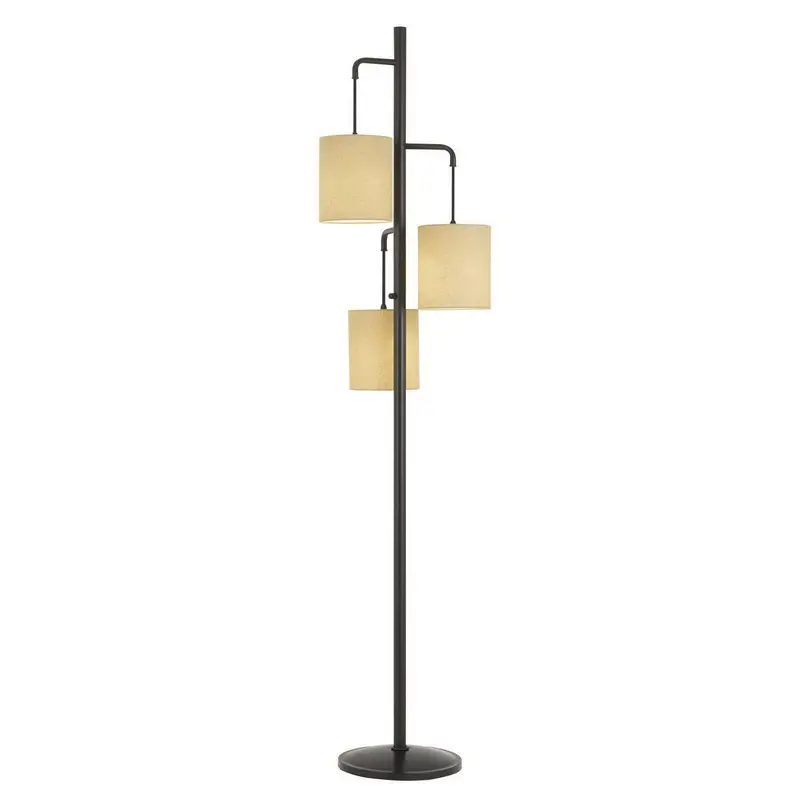 Bronze Three Light Traditional Shaped Floor Lamp With Beige Drum Shade By Homeroots