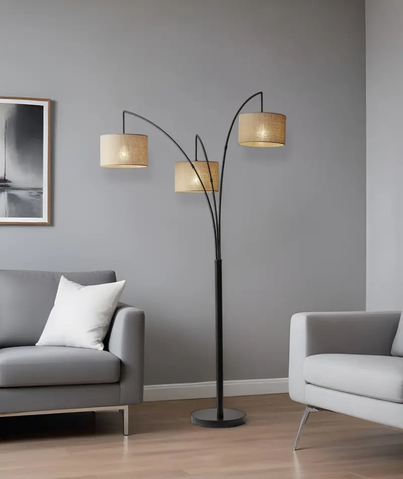 Bronze Three Light Tree Floor Lamp With Beige Burlap Drum Shade By Homeroots