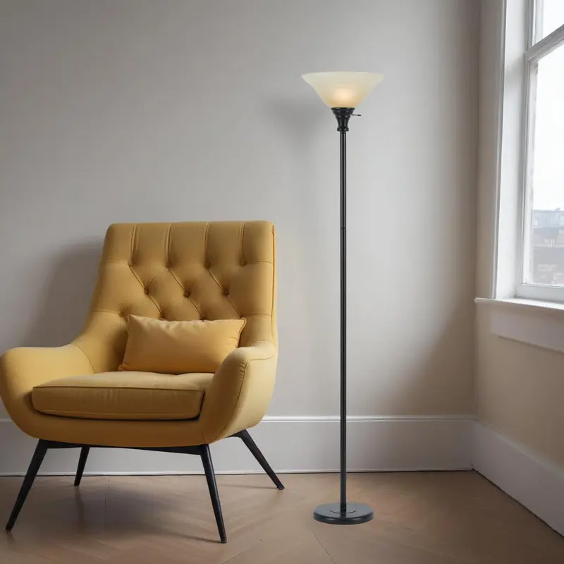 Bronze Torchiere Floor Lamp With Beige Frosted Glass Dome Shade By Homeroots