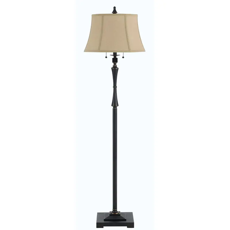 Bronze Two Light Traditional Shaped Floor Lamp With Brown Square Shade By Homeroots