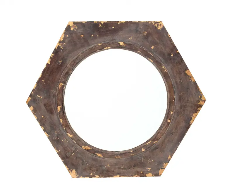 Bronze Vintage Round Hexagon Frame - Cosmetic Mirror By Homeroots