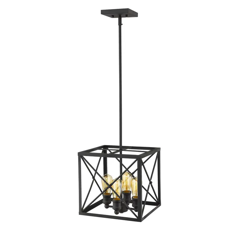 Brooklyn 4-Light Matte Black Pendant With Metal Framework Shade By Homeroots