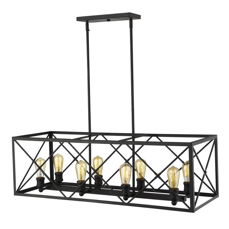 Brooklyn 8-Light Matte Black Island Pendant With Metal Framework Shade By Homeroots