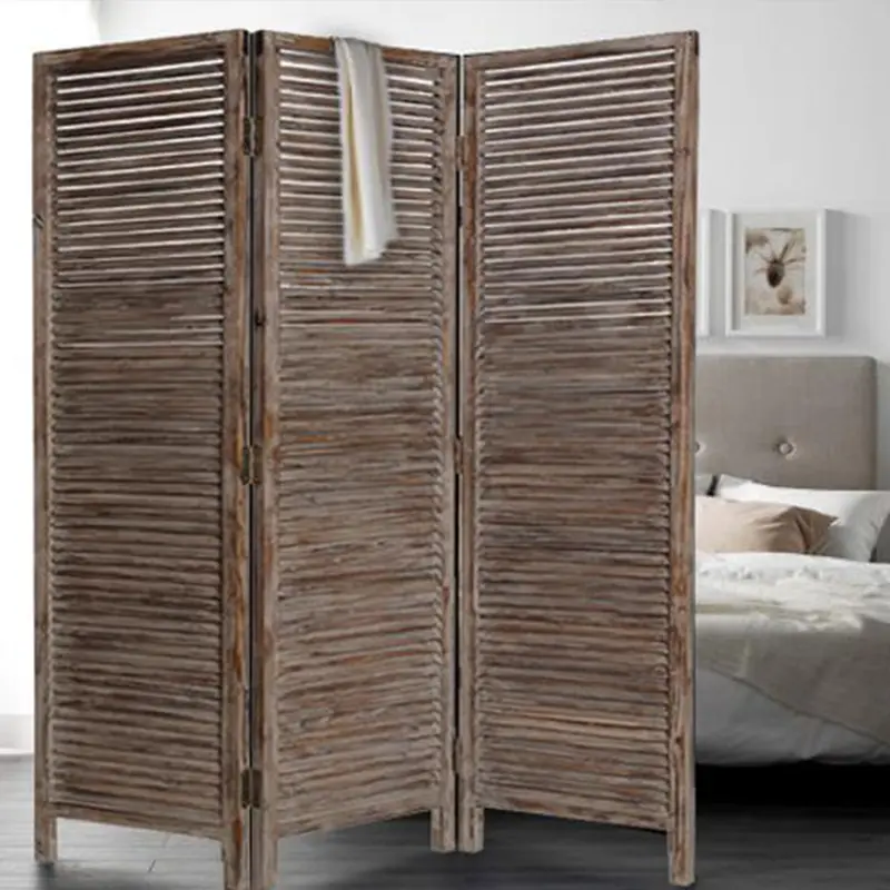 Brown 3 Panel Solid Wood Fortress Screen By Homeroots - 274908