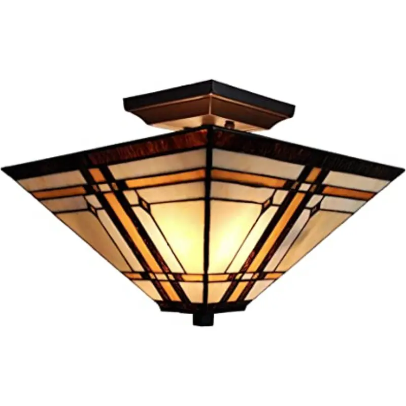 Brown and Amber Tiffany Style Mission Semi Flush Dimmable Ceiling Light By Homeroots