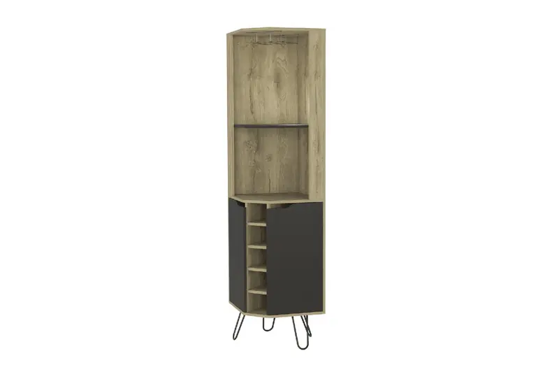 Brown and Black and Brown Corner Bar Cabinet With Eleven Shelves By Homeroots