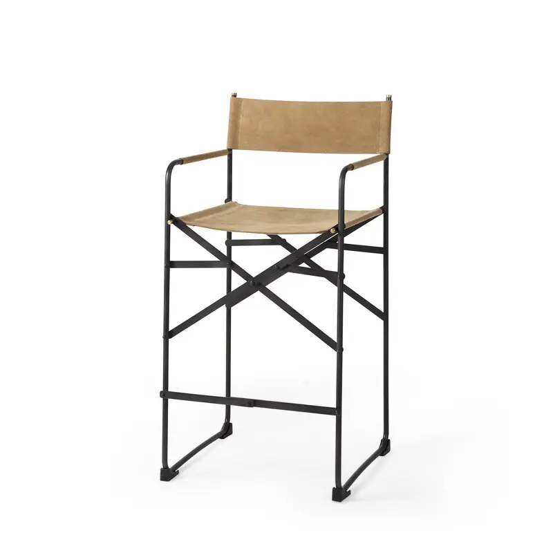 Brown And Black Leather And Metal Bar Chair By Homeroots
