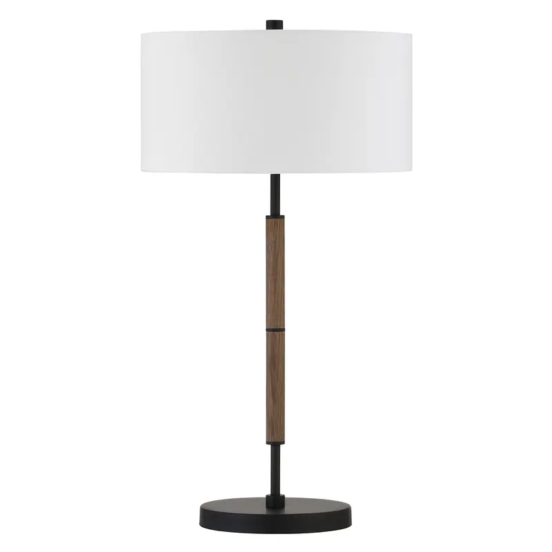 Brown and Black Metal Two Light Table Lamp With White Drum Shade By Homeroots