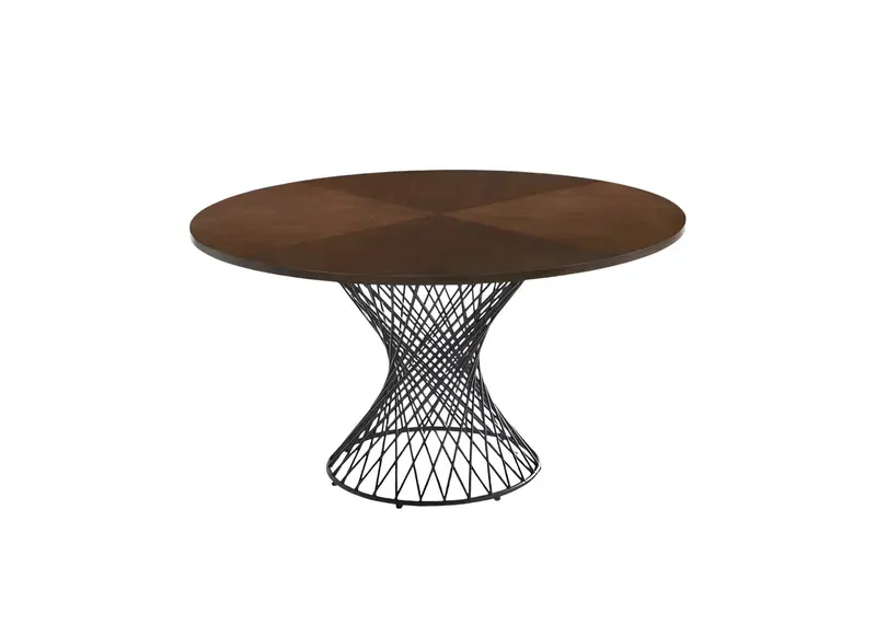 Brown And Black Rounded Solid Manufactured Wood And Iron Pedestal Base Dining Table By Homeroots