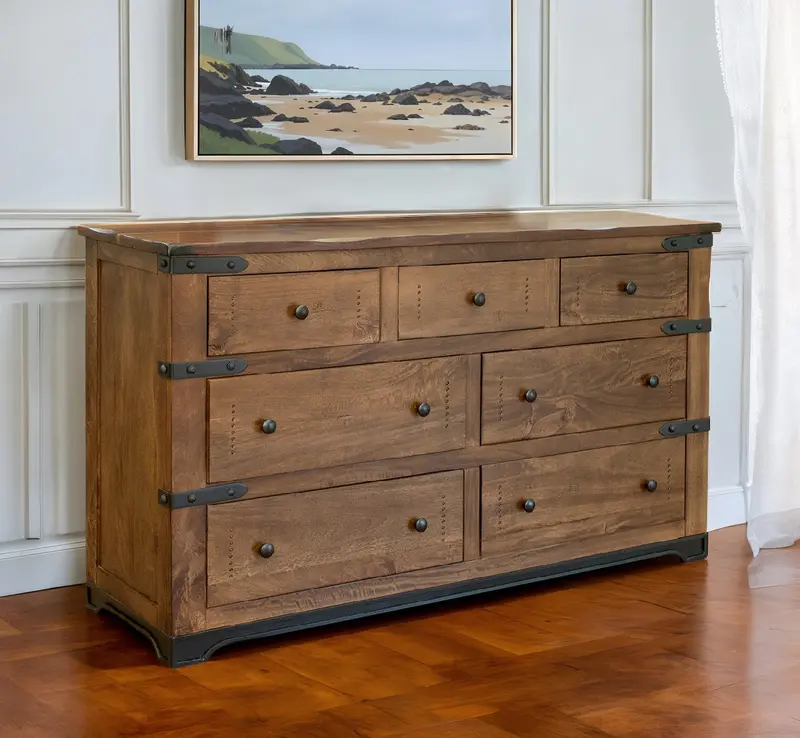 Brown and Black Solid Wood Seven Drawer Triple Dresser By Homeroots