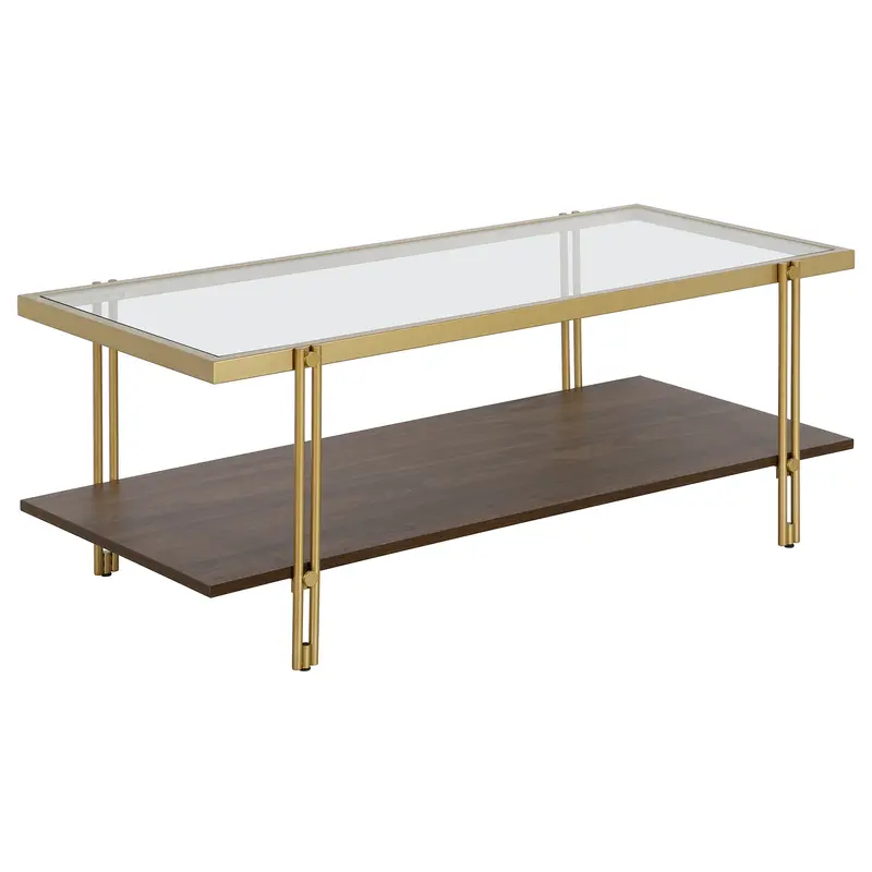 Brown And Gold Glass And Steel Coffee Table With Shelf By Homeroots