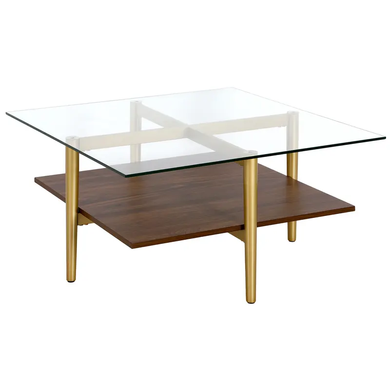 Brown And Gold Glass And Steel Square Coffee Table With Shelf By Homeroots