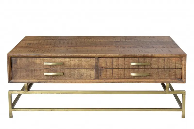 Brown and Gold Storage Coffee Table By Homeroots