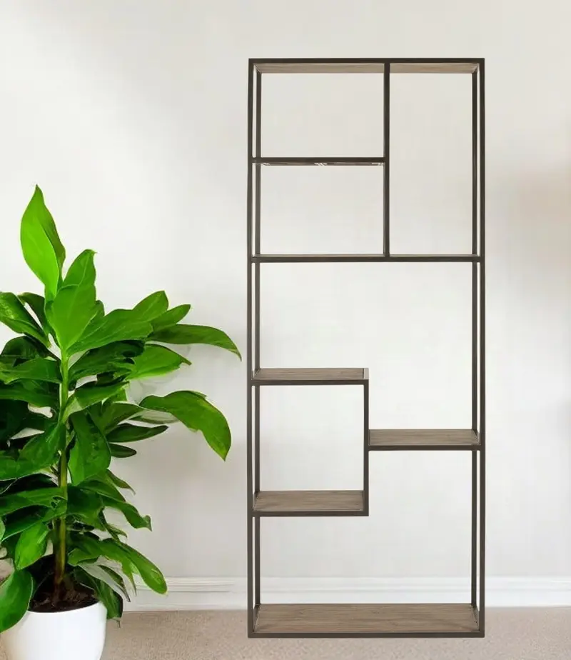 Brown And Natural Metal and Wood Seven Tier Bookcase By Homeroots