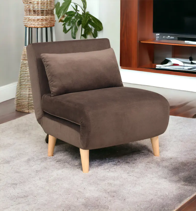 Brown and Natural Upholstered Convertible Chair And Toss Pillow By Homeroots