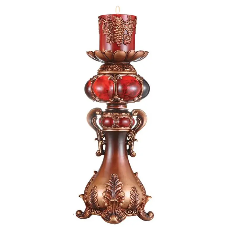 Brown and Red Faux Marble Tabletop Candle Holder and Candle By Homeroots