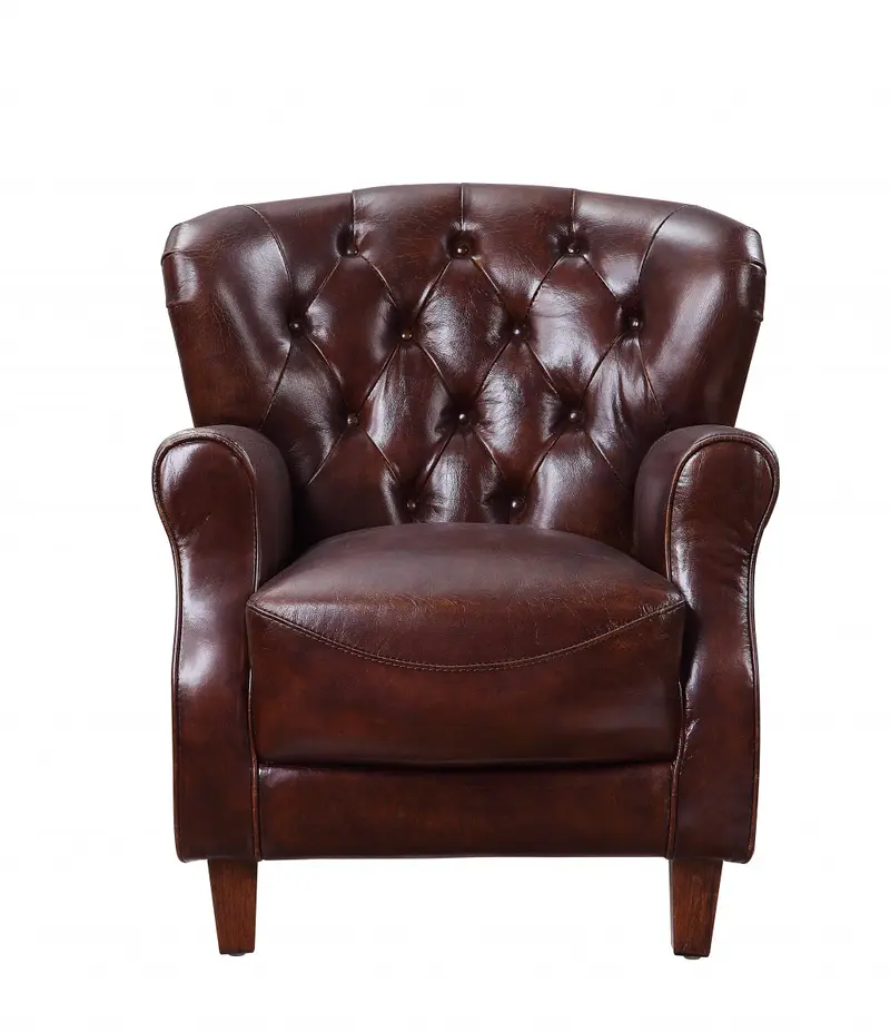 Brown and Steel Blue Top Grain Leather Tufted Club Chair By Homeroots