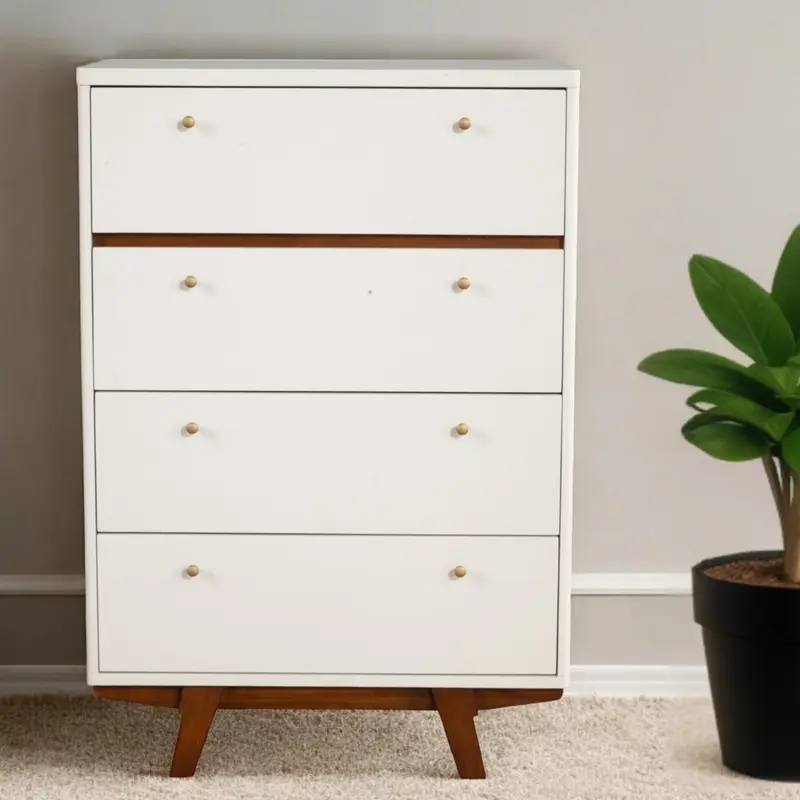 Brown and White Solid Wood Four Drawer Chest By Homeroots