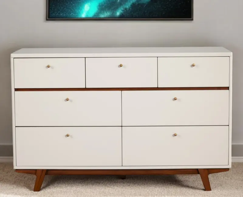 Brown and White Solid Wood Seven Drawer Double Dresser By Homeroots
