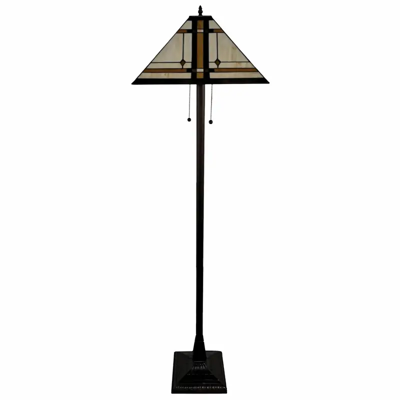 Brown And White Two Light Floor Lamp With Brown And White Glass Cone Shade By Homeroots