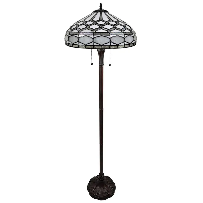 Brown And White Two Light Torchiere Floor Lamp With White Geometric Glass Dome Shade By Homeroots