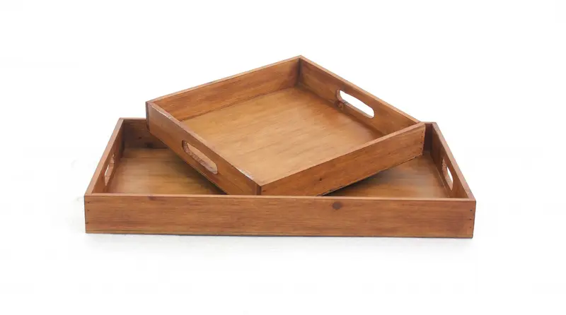Brown Country Cottage Wooden Serving Tray 2Pc By Homeroots